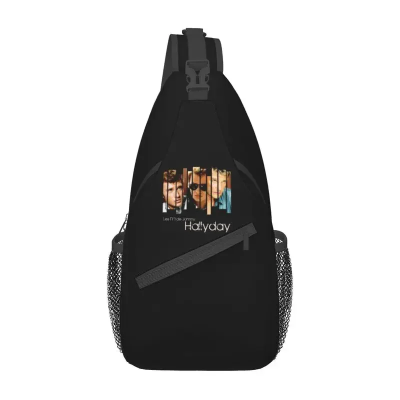 French Rock Johnny Hallyday Sling Saco de Peito para Homens, Personalizado Música Cantor Ombro Mochila Crossbody, Ciclismo Camping Daypack