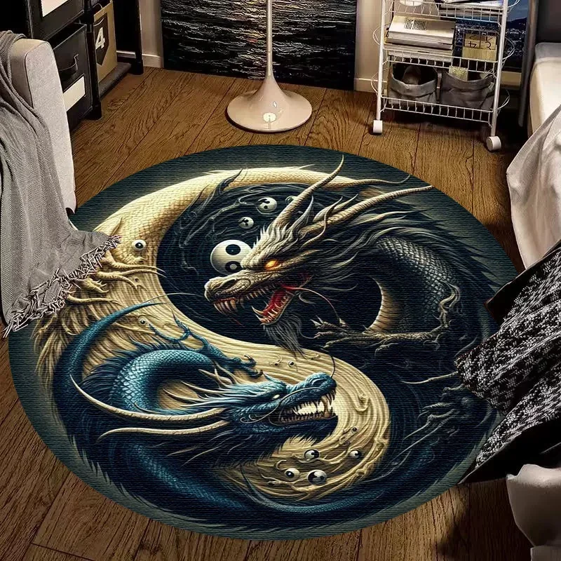 Large Round Carpet Rug Living Room Bedroom Decoration Anti Slip Tree of Life Mat Dragon Lion Tiger Yin Yang Tai Chi Carpet Rugs
