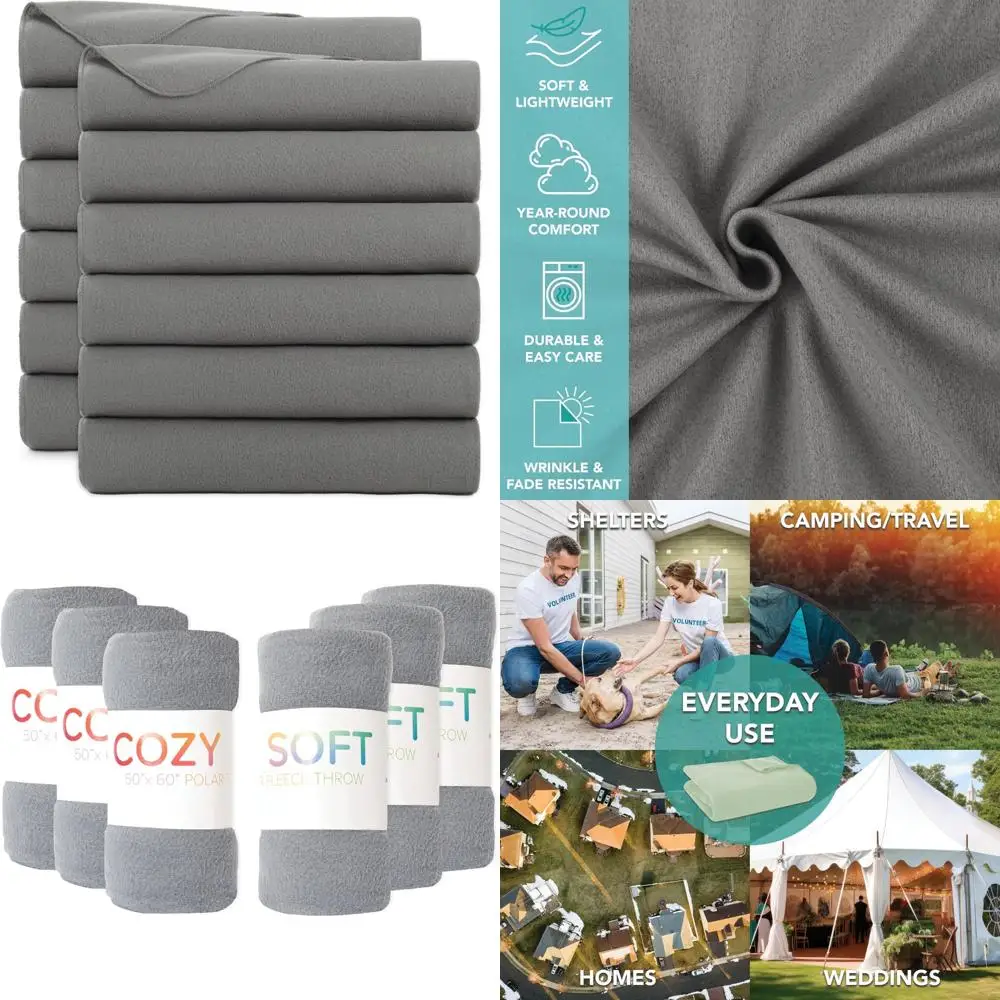 

Ultra Soft Polar Fleece Throw Blankets in Bulk - 12 Pack, Cozy Blankets for Car, Camping, Couch, Office, Outdoor, Home Use