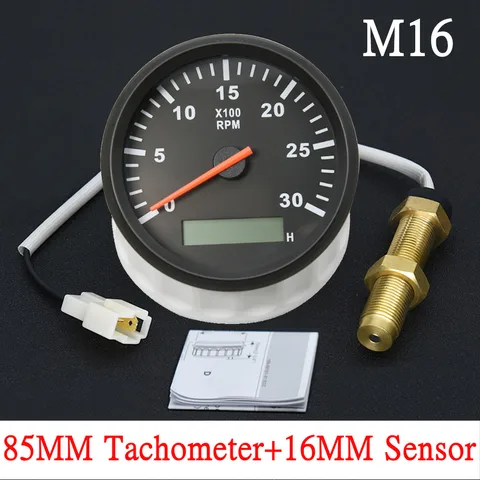 Изготовленный на заказ тахометр 85 мм об/мин, датчик тахометра, счетчик REV с счетчиком часов, бензин, дизель, 12 В, 24 В, красная подсветка, 0 ~ 3000 об/мин, 4000 об/мин