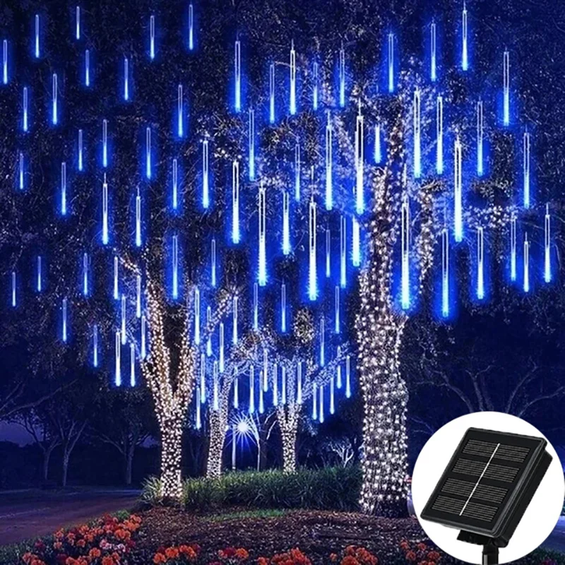 Guirnalda de luces solares para lluvia de meteoritos, luz impermeable para jardín, 8 tubos, árbol de Navidad, fiesta, boda, decoración navideña