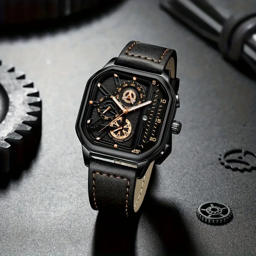 الفاخرة الطلب الكبير الرجال مربع ووتش عارضة بو الجلود حزام الرجال الساعات الرياضية #5