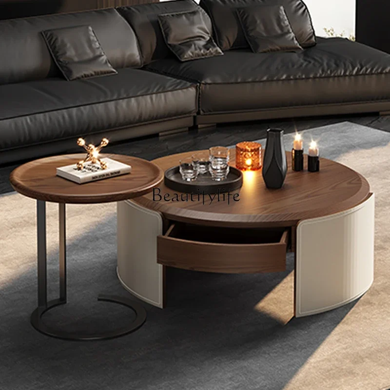 

yj5Small Apartment round Tea Table Light Luxury High Sense Customer Minimalist Tall and Short Combination
