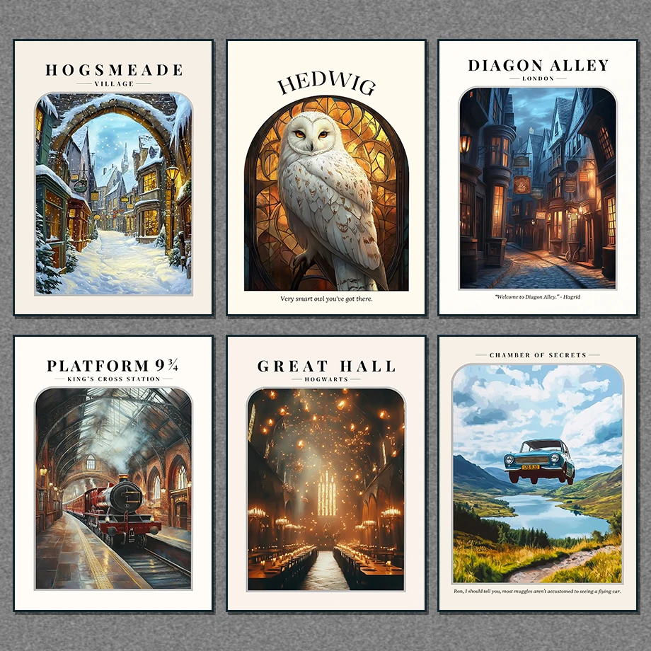 ويزلي سيارة معالج قرية دياجون زقاق السحر والسحر يطبع هوجورتس ملصق جدار الفن قماش غرفة المعيشة المنزلي ديكور