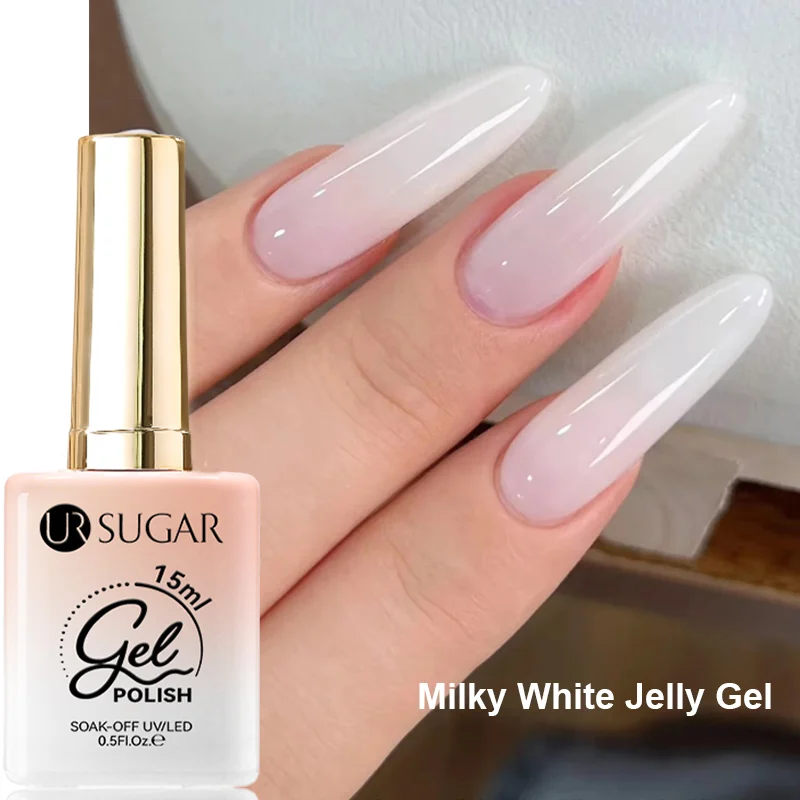 UR SUGAR 1/2 Stück Jelly Gel Nagellack 15ml Milchig-Weiß Halbtransparentes Nagelgel Abziehbarer UV-LED-Gel Maniküre Nagelkunst DIY
