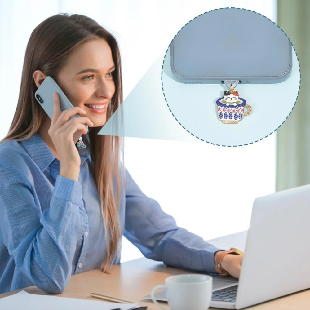 6Pcs Dust Plug Charm Type C Anti Dust Plugs 0.8~1.5inch Long Mobile Dustproof Plugs with Cat Pendants USB C Port Caps making kit