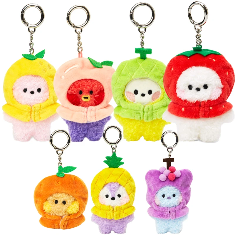 Line Friends Original Bt21 Fruit Series Plush Keychain Kawaii Koya Cooky Transform Strawberry Peach Soft Bag Pendant Gifts Toys