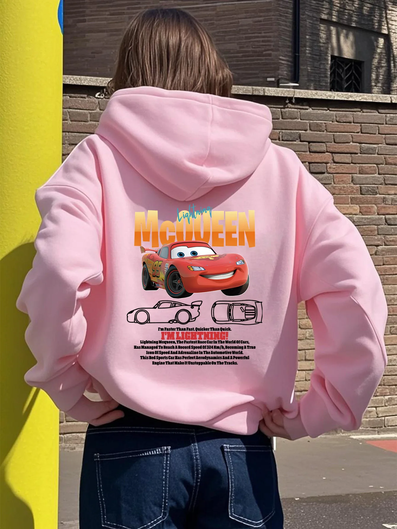 Disney Series Cars: McQueen Sweet Cool Street Felpa con cappuccio autunno/inverno Giacca oversize da donna per adulti e bambini della stessa taglia