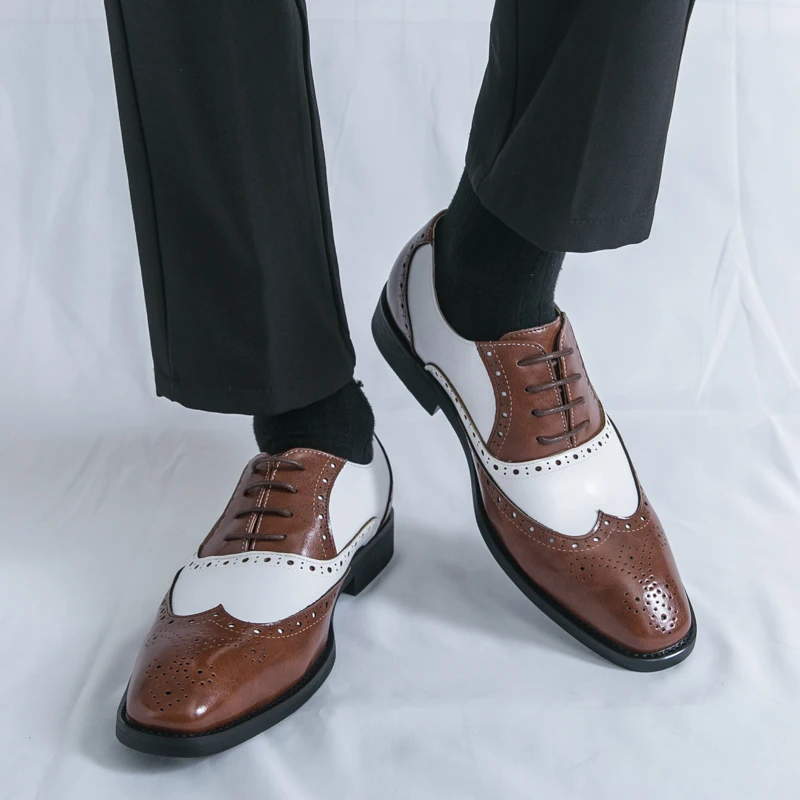 Men Oxford Shoes PU Splicing Low Heel Block Men Shoes Business Classic Men Shoes Size 38-46