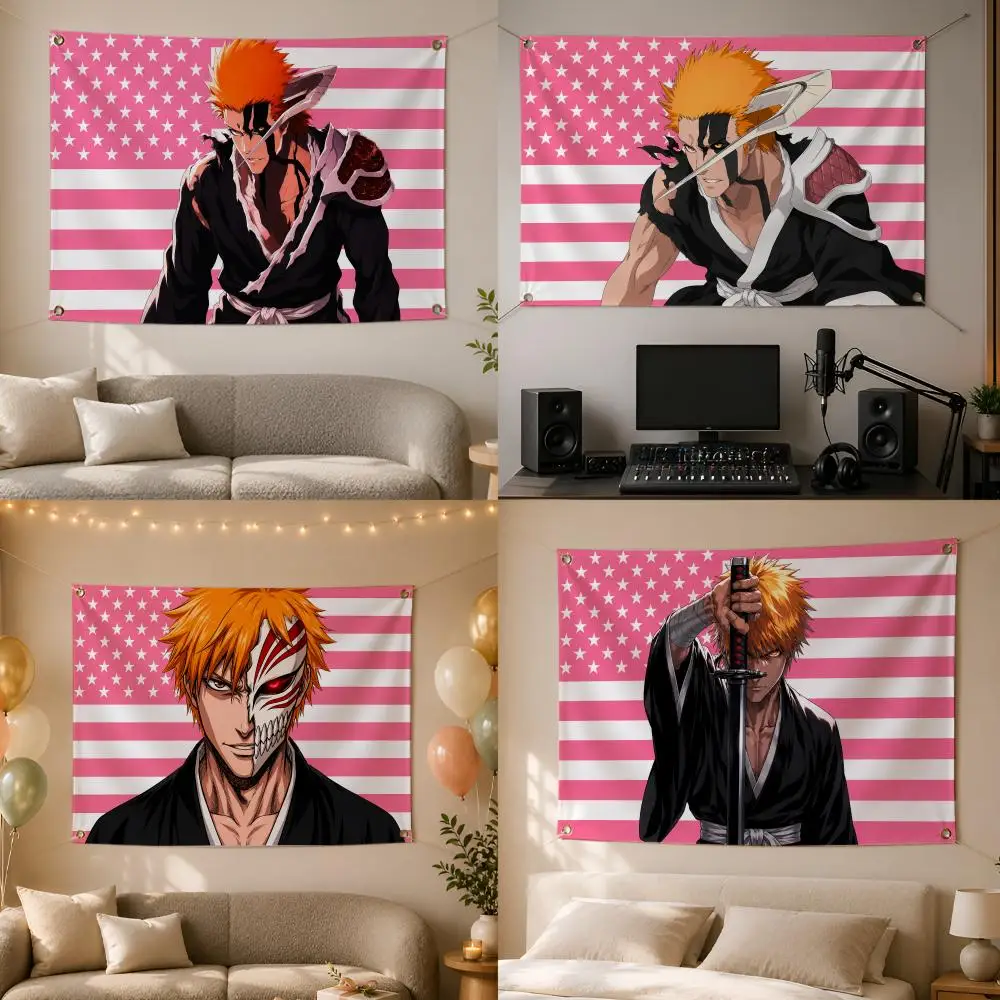 Character I-Ichigo Kurosaki Flags Wall Hanging Flag Banner for Bedroom Dorm Party Festival Camping Indoor Outdoor Decor