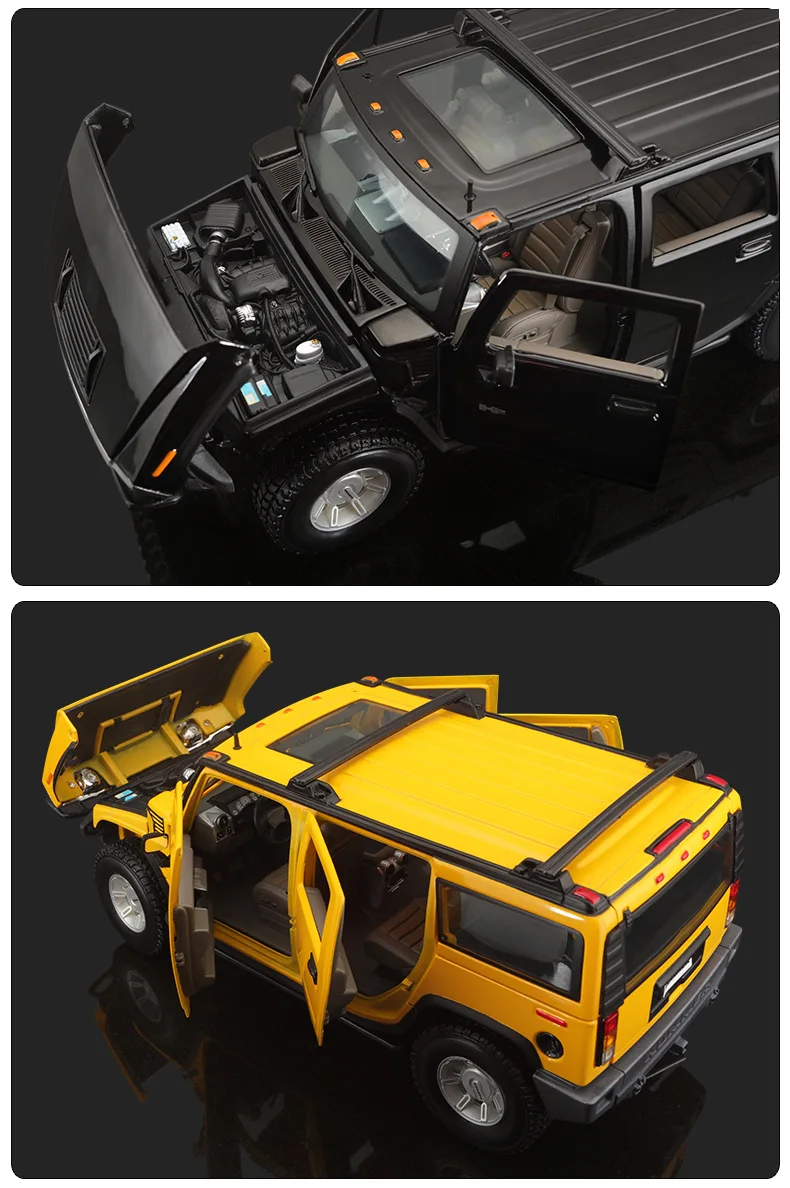 Ford Hummer H2 Modèle de voiture en alliage de simulation, ornement en métal, collection de modèles, cadeau d'anniversaire pour garçon, 1:18