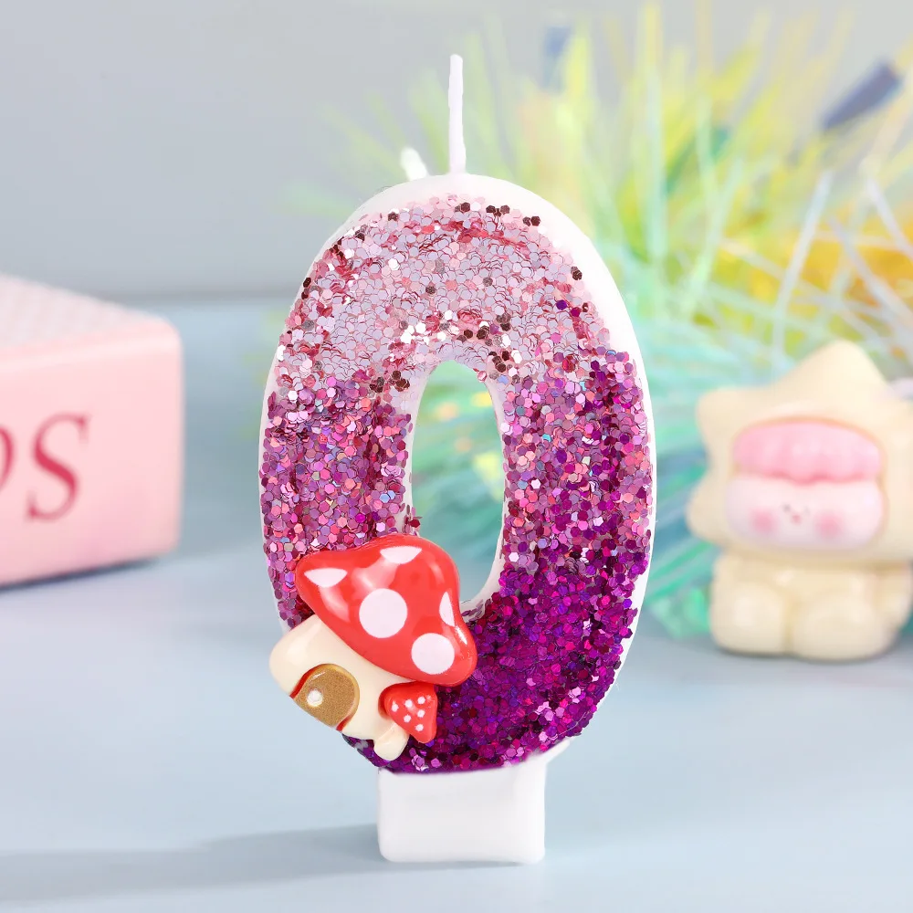 Eclectic cartoon mushroom with maroon gradient color digital candle, suitable as party gift, birthday and anniversary candle