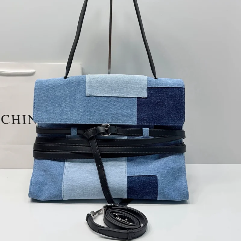 Sac à main en jean color block pour femme, sac à bandoulière décontracté, sac fourre-tout tendance, sac à main quotidien grande capacité pour le voyage
