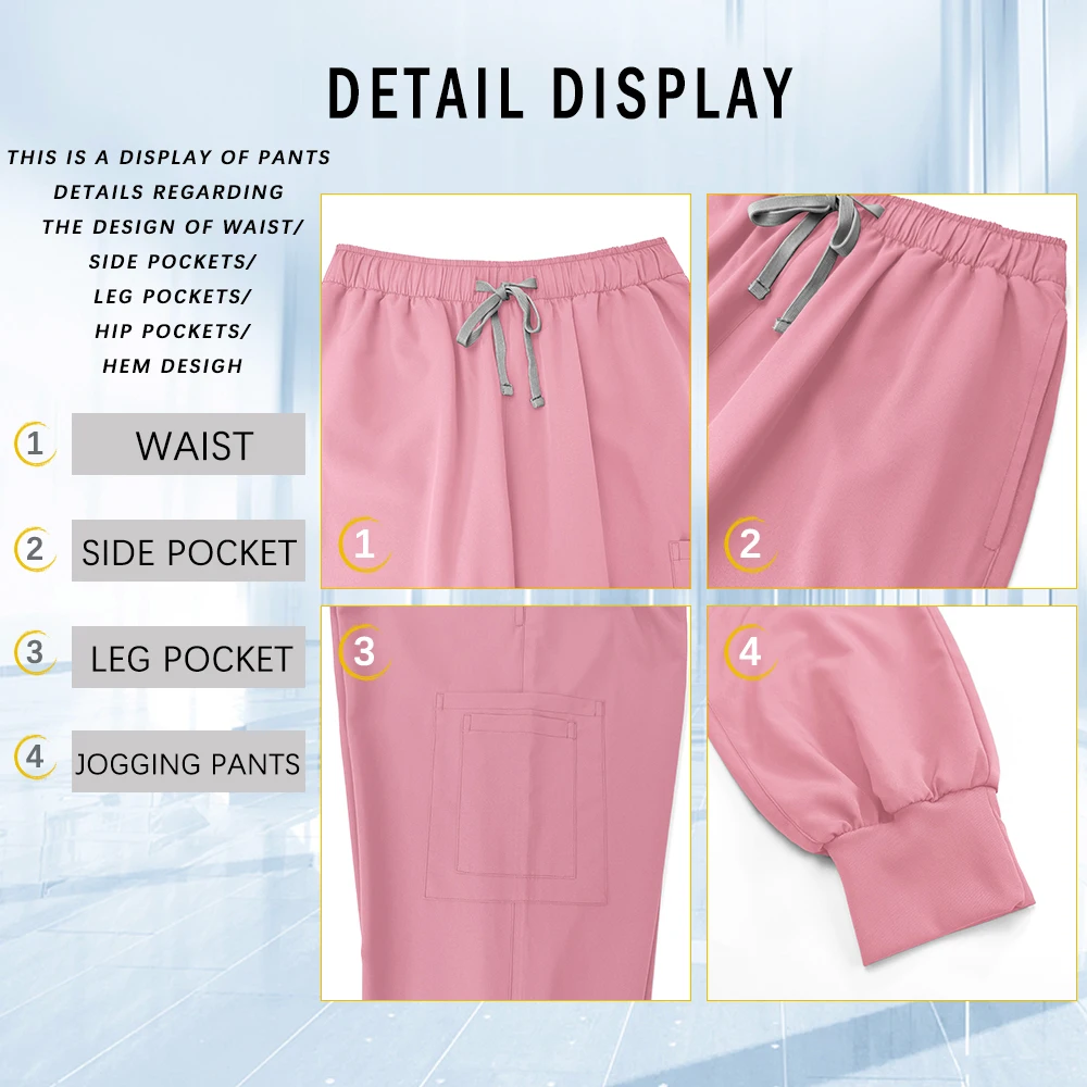 ユニセックススクラブセットポケットトップジョギングパンツ医療ナース制服男性女性歯科医作業服看護服ドクター臨床セット