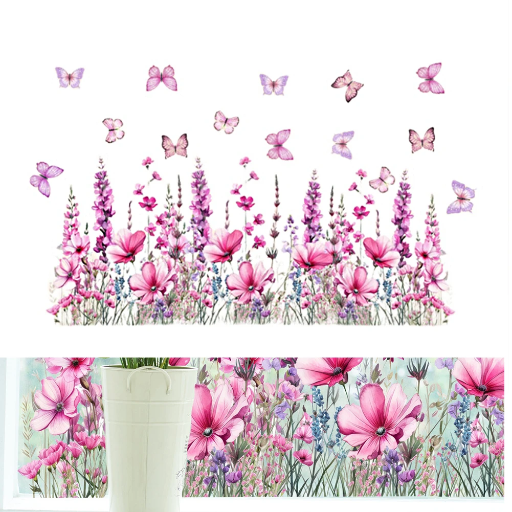 Abnehmbare florale Fensteraufkleber im Frühlingsstil, doppelseitige PVC-Fensteraufkleber mit Blumenstrauß für die Dekoration von Zuhause, Badezimmer und Büro