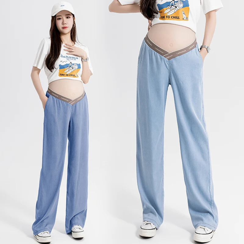 Low Waist Pregnant Women Denim Trousers Summer Thin Fashion Maternity Straight Trousers Floor-length Pregnanct Jeans Long Pants