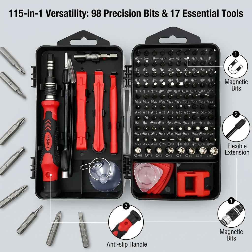 Precision Screwdriver Set 115 in 1 Magnetic Repair Tool Kit for iPhone Laptop Electronics Bit Set