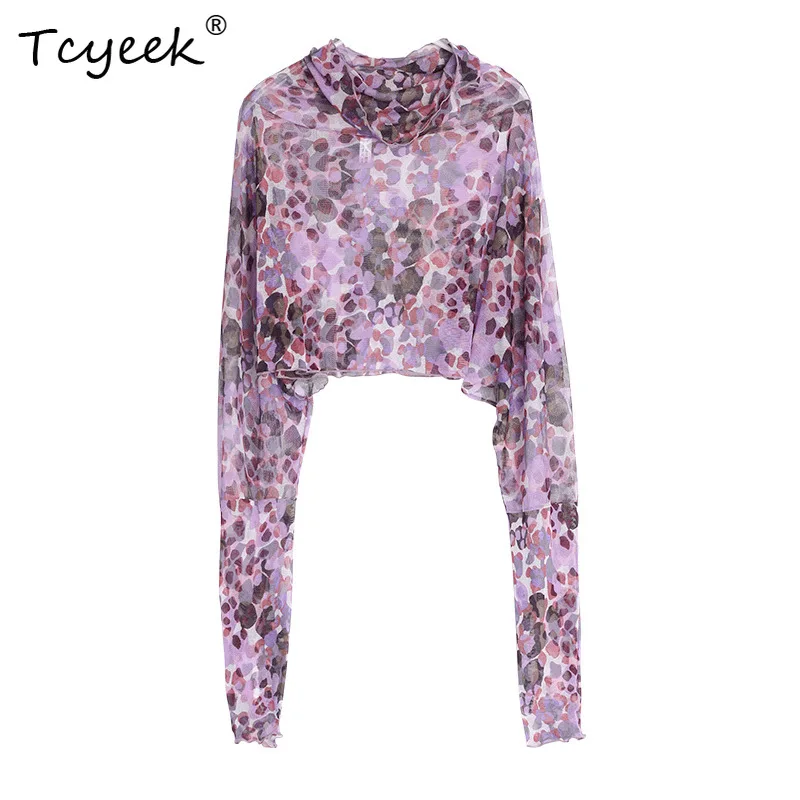 

Tcyeek, 100%Real Silk Sun-protective Shawl, Woman Long Sleeve Printed, Breathable Thin Driving Cloak, 2024 Summer A45721QC