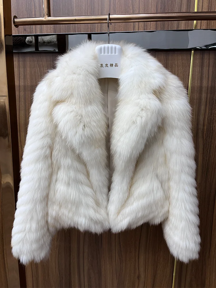 New Winter Women Natural Fox Fur Jackets Real Fur Strip Sewed Toghter Coat Thick Warm Luxury Outerwear Suit Collar Jackets