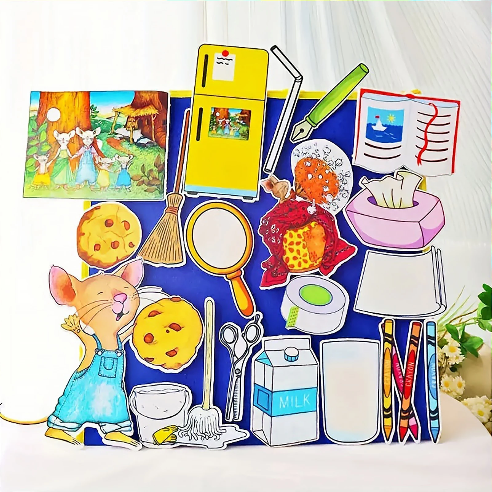 18Pcs If You Give a Mouse a Cookie Felt Story Set, Kids Interactive Storytelling Toy, Preschool Early Learning Felt Props