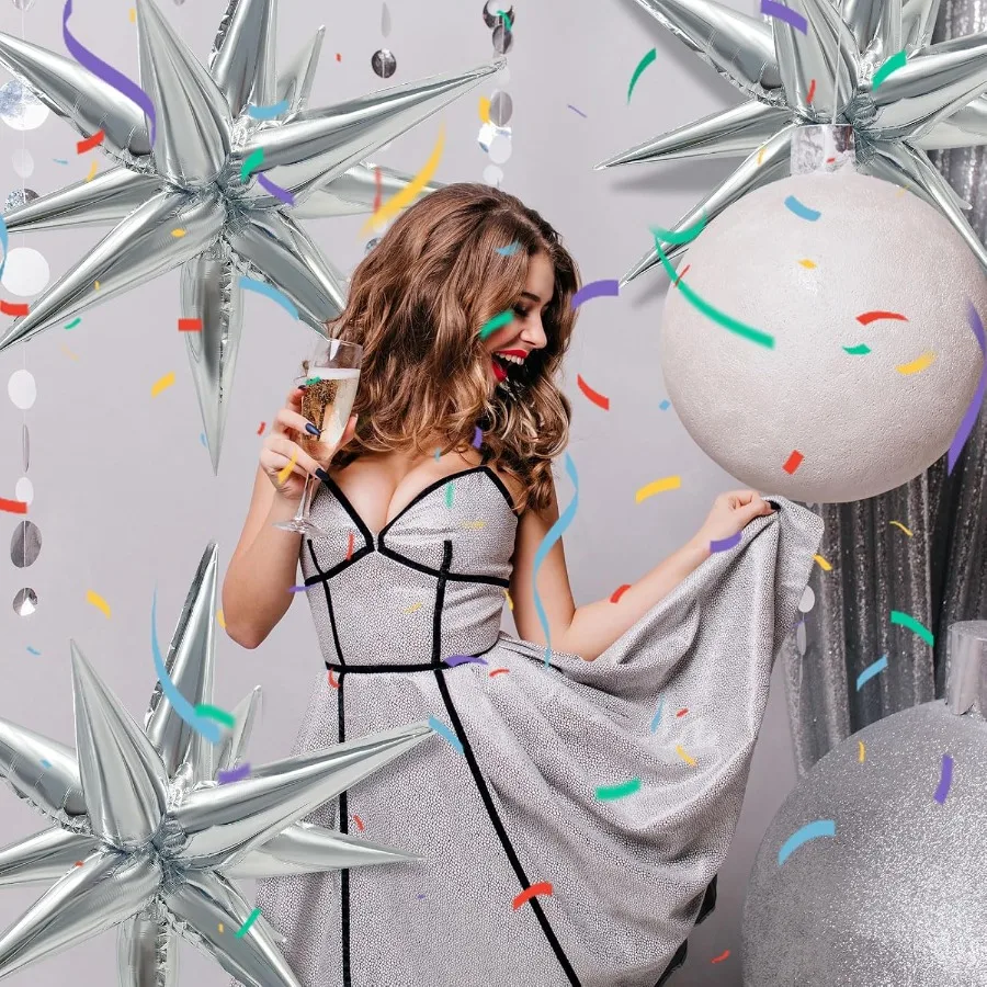 60 pçs balões de estrela de prata decorações de aniversário explosão balões mylar 12 balão de pico grande folha balão de baile para casamento a