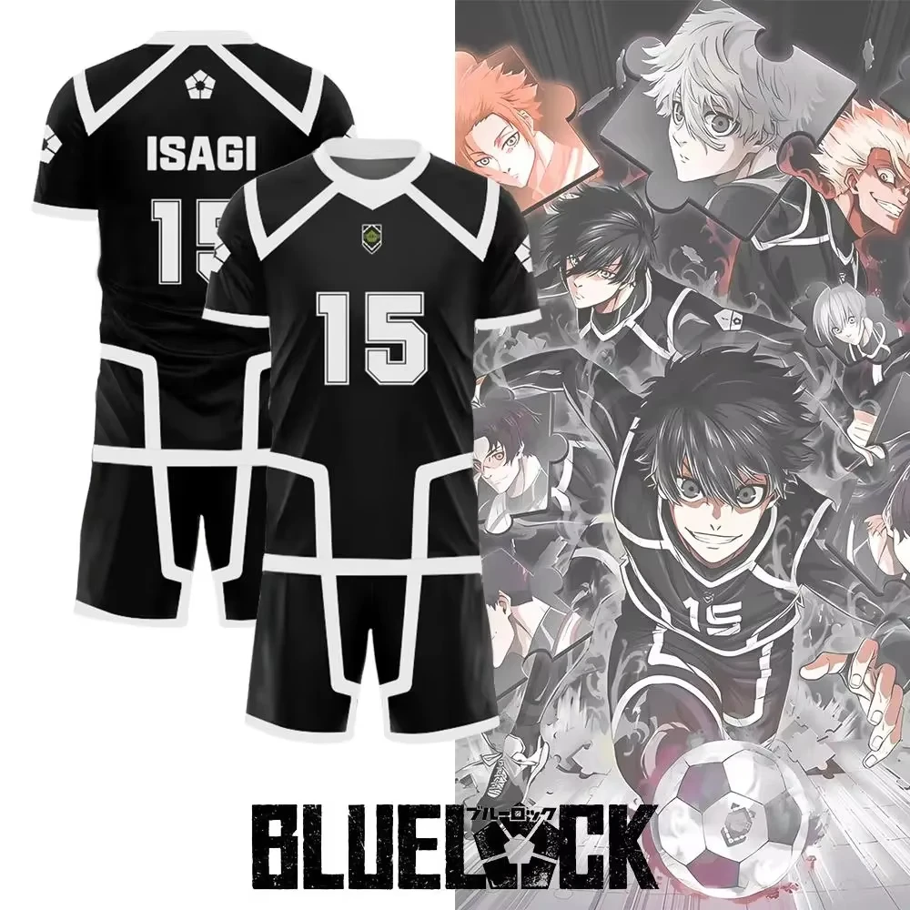 ブルーロックシーズン 2 アニメコスプレプリントサッカーユニフォーム夏メンズ Tシャツ + ショートセットスポーツウェアカジュアルスーツ子供/大人の服