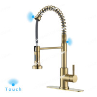 Modern 304 Stainless Steel Kitchen Sink Brushed Gold Pull Down Faucet Smart Touch Sensor Matte Black Kitchen Faucet