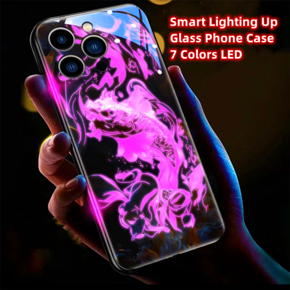 

Moonlight Koi Carp LED Light Phone Case Glitter Shockproof Cover For Samsung S25 S24 S23 S22 S21 S20 FE Note 10 20 Plus Ultra