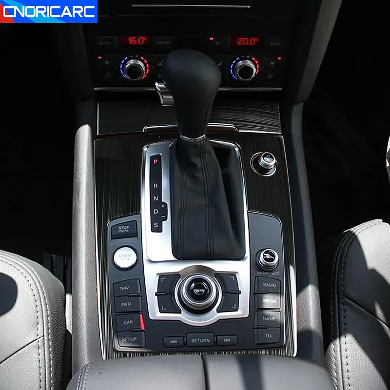 

Цвет углеродного волокна, автомобильная консоль, панель переключения передач, рамка, отделка, наклейка из нержавеющей стали для Audi Q7 2008-15, автомобильные аксессуары для интерьера