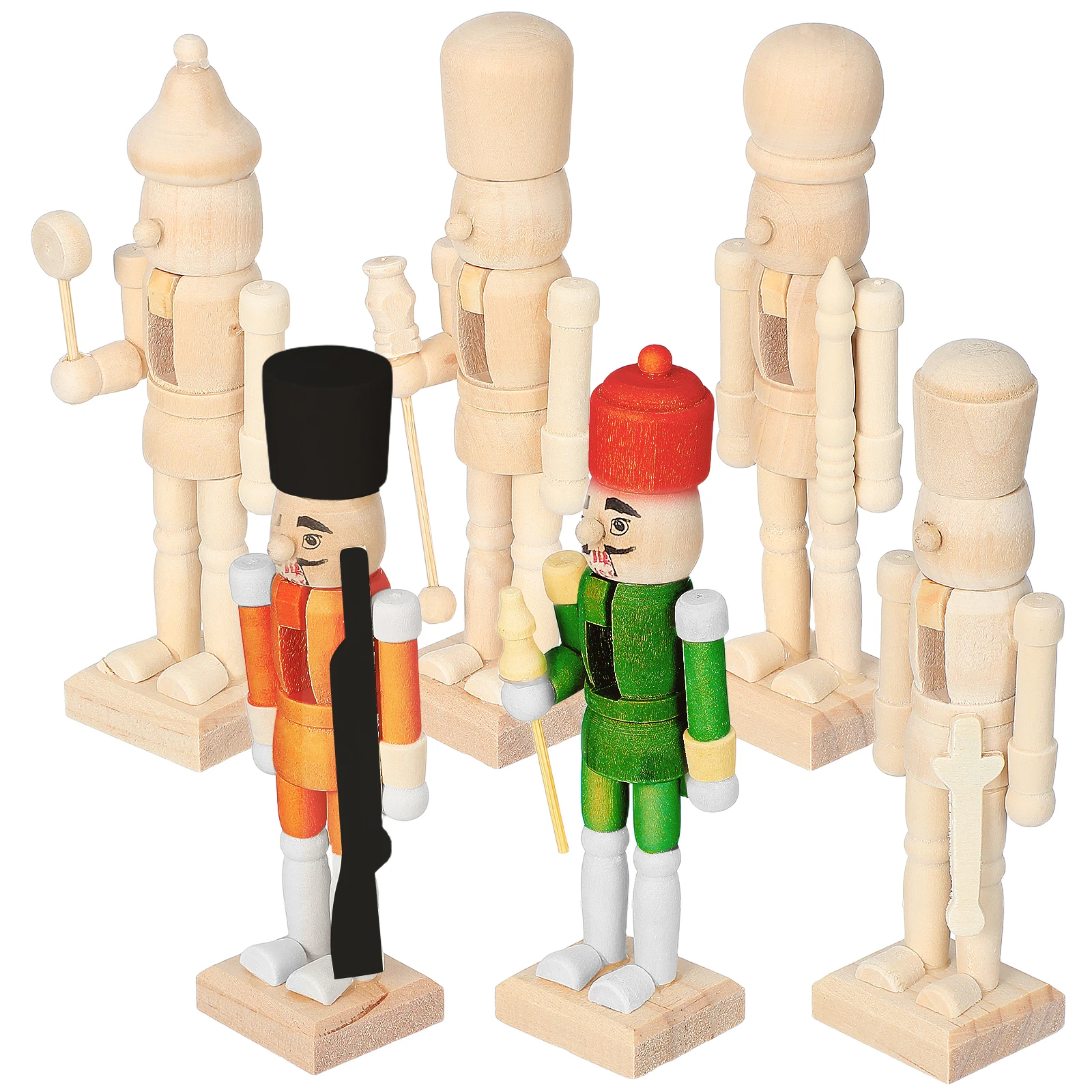 

6Pcs Christmas Nutcracker Crafts Figurines Miniatures Diy Blank Wooden Nutcracker Diy Christmas Soldier Figurines (Random Style)