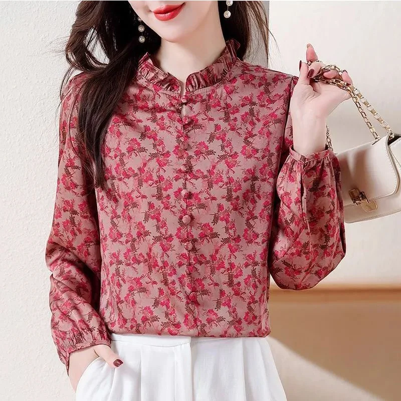 2024 New Summer High Waist Elegant Fashion Loose Casual Office Lady Women\'s Shirt Casual Korean Turtleneck Long Sleeve Chic Tops