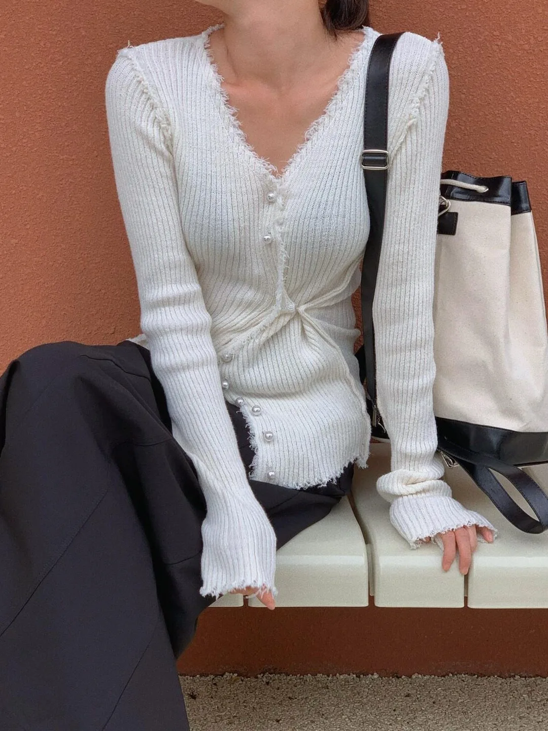 Chic Versatile Tassel Pearl Button Open Cardigan Base Layer Sweater Casual Style Heat Generating Fiber Women's Online Exclusive
