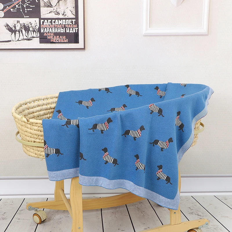 Baby Blanket 100%Cotton Knit Super Soft Newborn Girls Boys Bedding Quilt Cute Cartoon Dachshund Infant Stroller Swaddle 100*80CM