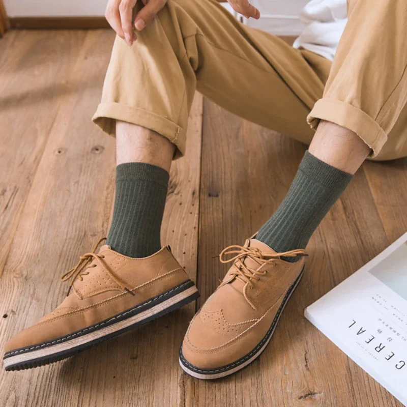 Men Cotton Socks High Quality Solid Color Business Crew Spring Autumn Knitting Mib Tube Ankle Long Breathable Casual Soft Socks