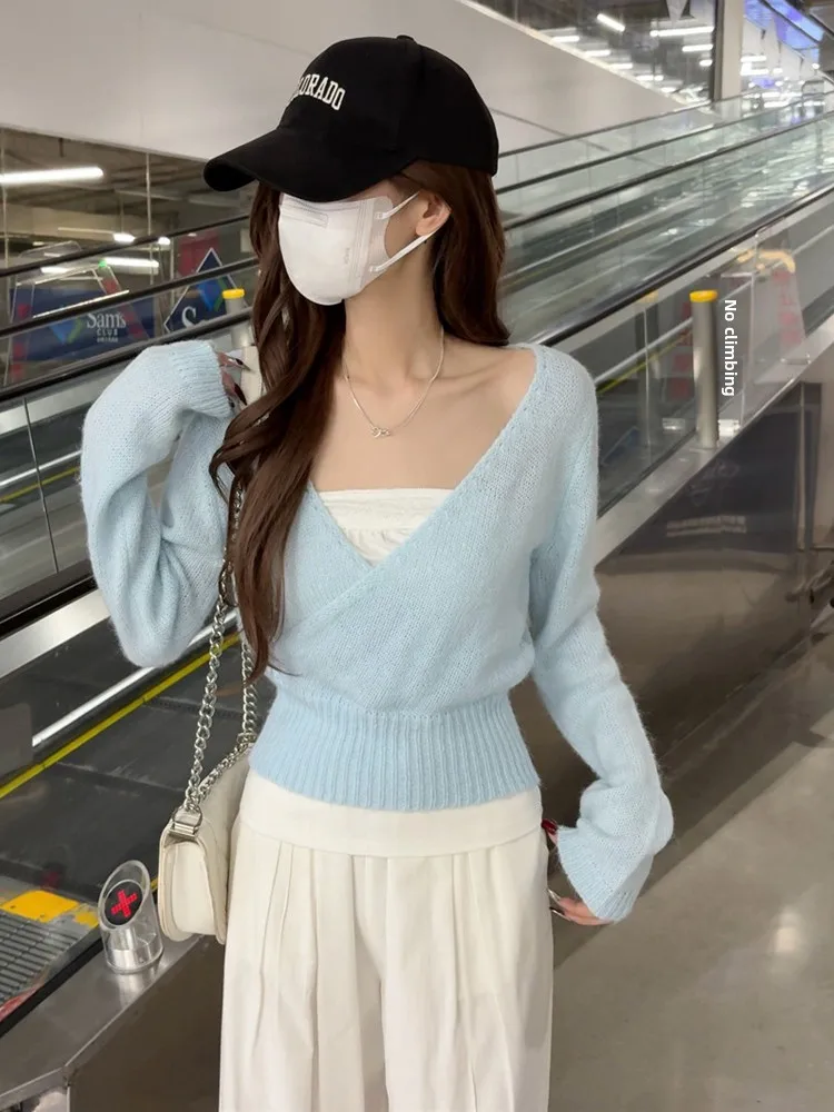 

Soft Long Sve V-Ne Waist-Cinched Knitwear Women's Faion Spring 2026 Design Slimming Ele Top French Sle Slim Fit