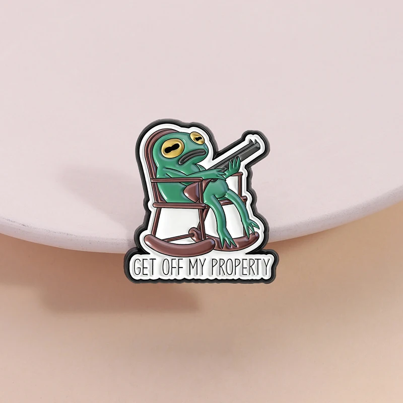Hippity Hoppity Get Off My Property Enamel Pin Retro Frog No Trespassing Warning Sign Animal Brooch Lapel Badge Jewelry Gift ﻿