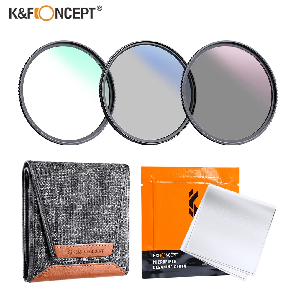 K&F Concept Filter Kit ND4 MCUV CPL(3Pcs)Neutral Density Polarizer UV Filter Set With Cleaning Cloth And Filter Bag 37mm-82mm