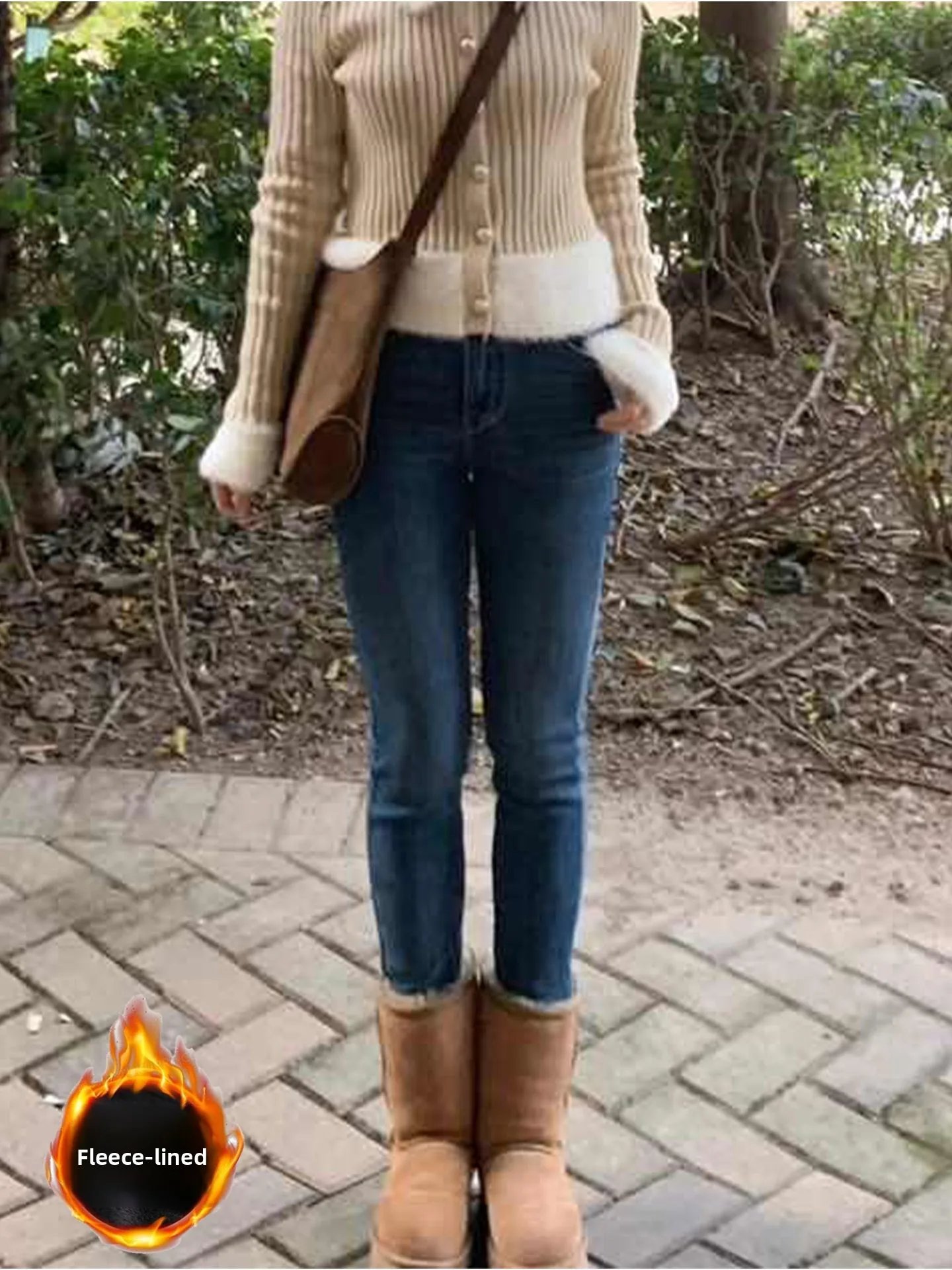 Women's Fce Lined Thiened Skinny Jeans Low Waist Distred Denim Pants Autumn Winter Faion Retro Pencil Jeans