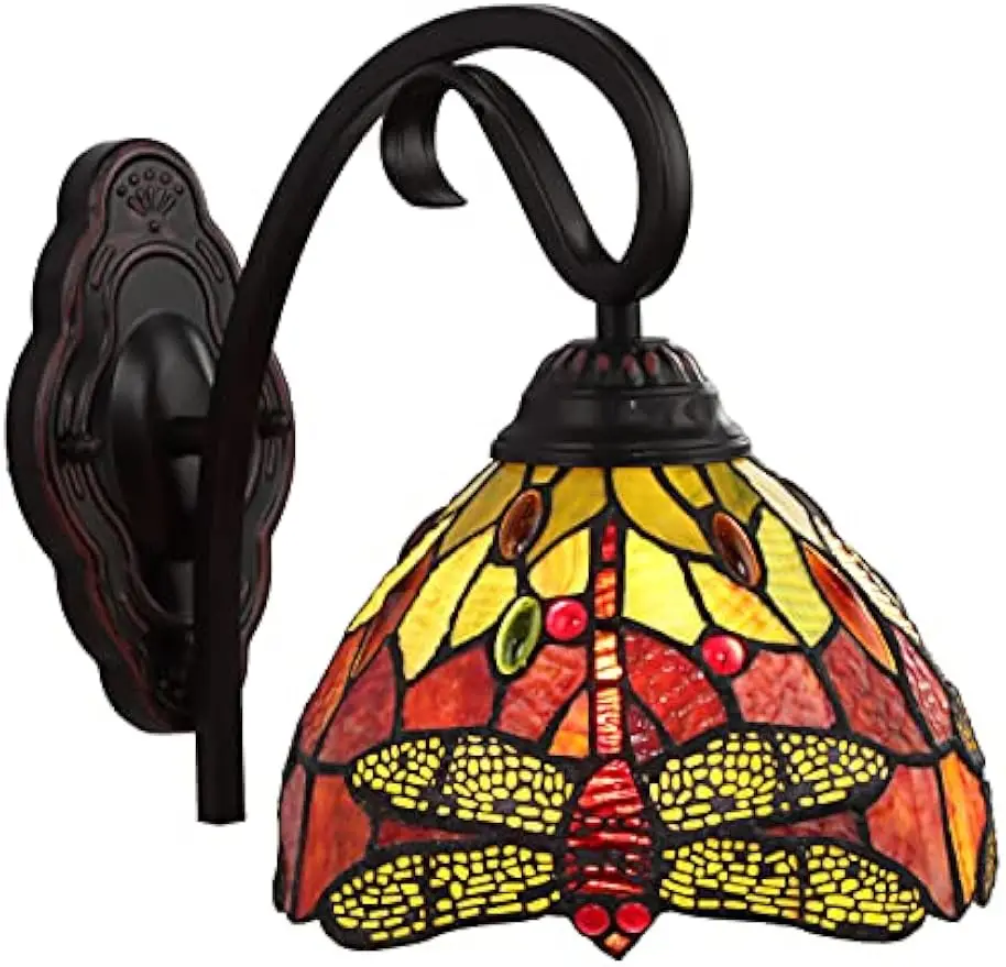 

Lighting Empress Dragonfly Tiffany-Style Dark Bronze 1 Light Wall Sconce 8" Wide, Multicolor, 7.87 x 9.65 x 12.6