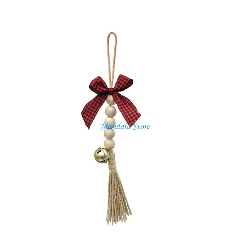 

U2JC Wooden Bead Christmas Hanging Decoration with And Bowknot For Mantels Doorway Indoor and Outdoor Holiday Decoration