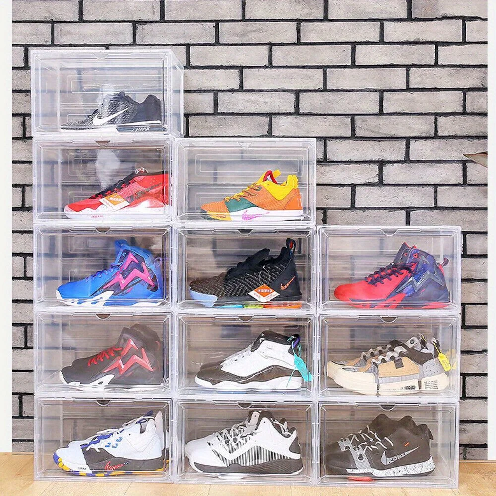 Magnetic shoe storage box Side open sports shoe box stackable container 14 inches