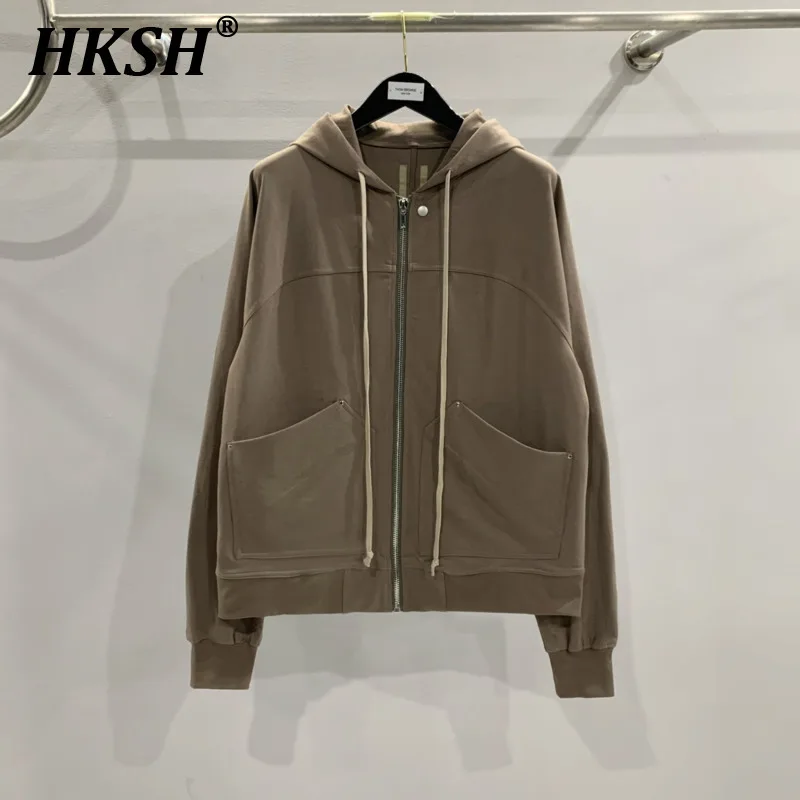 

HKSH Spring Autumn New Women's RO Style American Hooded Zipper Personalized Pockets Hoodies Fashion Chic Dark Sweatshirt HK2877