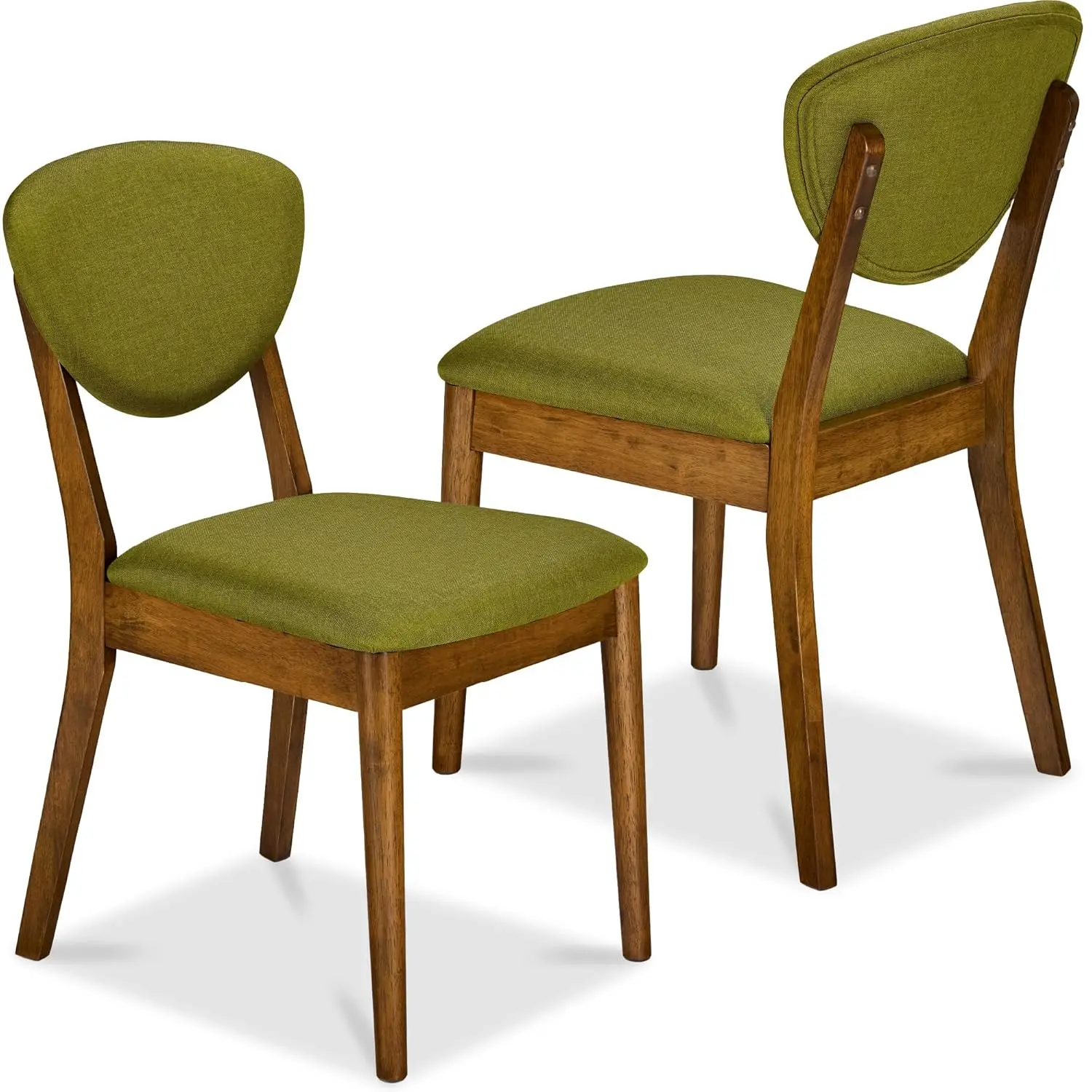 

Dining Chairs Set of 2, Mid-Century Modern Upholstered Wood, Armless w/Seat Cushion, Padded Backrest - Walnut/Olive