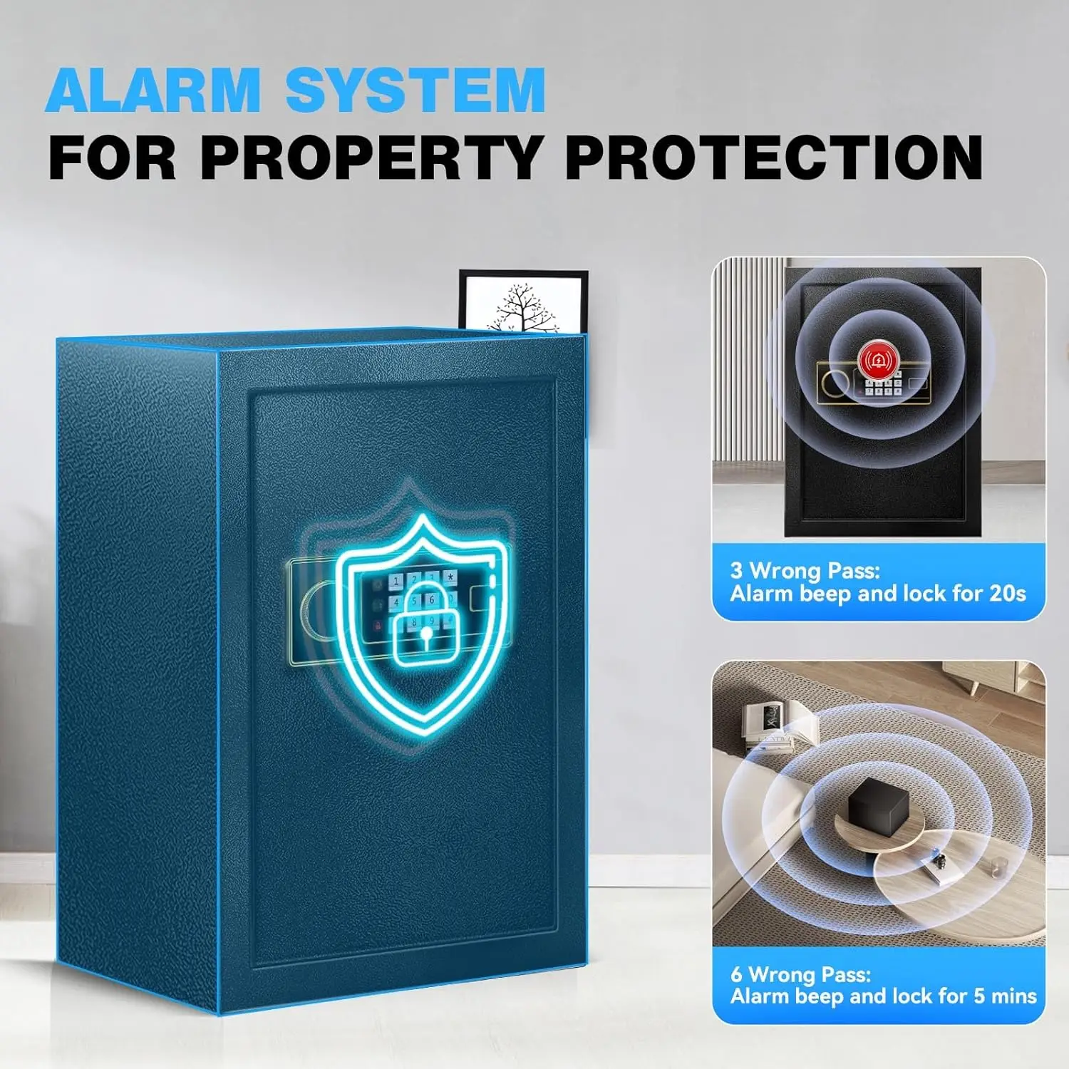 2.2 Cu Ft Fireproof Safe Box for Home - Steel Lock Box for Office & Home Security, Digital Electronic Keypad, Alarm System & Rem