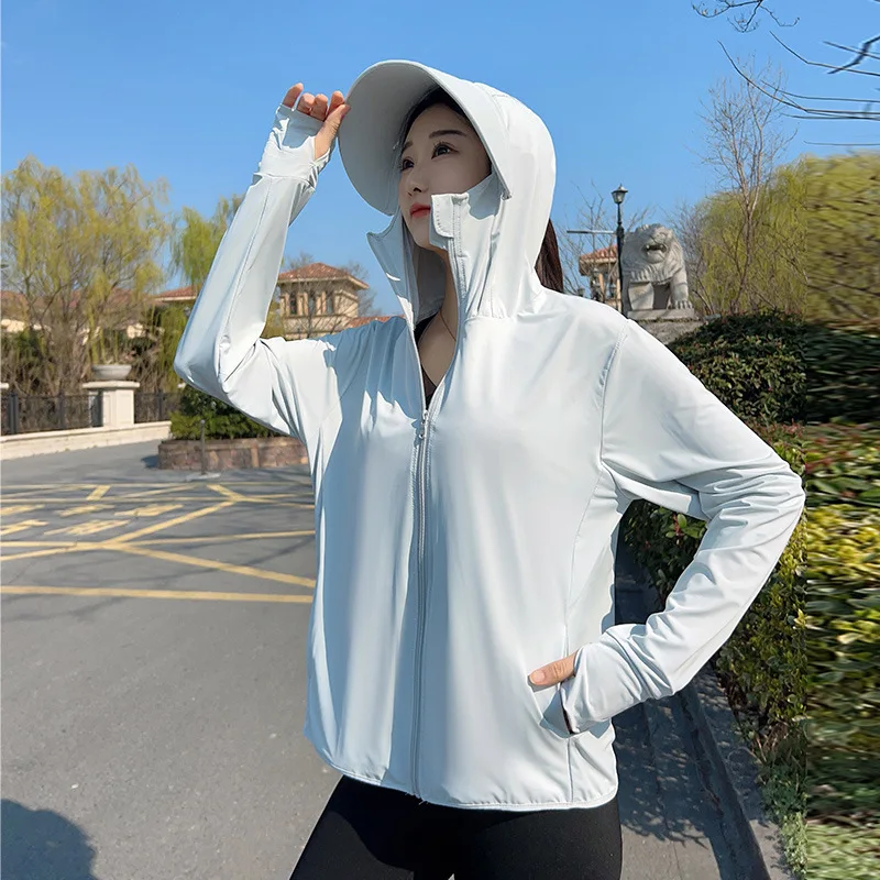 Women Hooded Sun Protection Jacket Teenage Summer UV-Proof Clothing Adult Ice Silk Hooded Sun Protection Shirt  Older Children