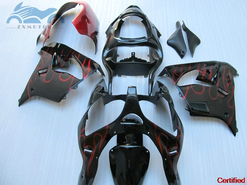 Body repair fairing kits for Kawasaki Ninja ZX9R 00 01 aftermarket fairings kit 2000 2001 ZX 9R red flames motorcycles