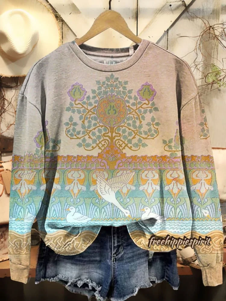 Autumn New Arrinals Women's Vintage Floral Patchwork Art Print Casual Sweatshirt Comfortable Tops for Women,women's Clothing