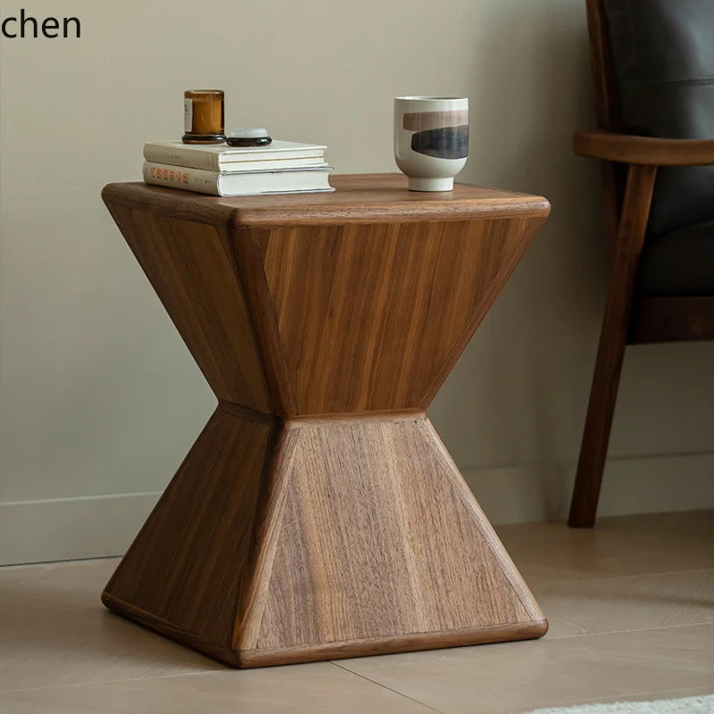 

QZT Black Walnut Solid Wood Floor Small Coffee Table Sofa Living Room Side Table Piano Stool