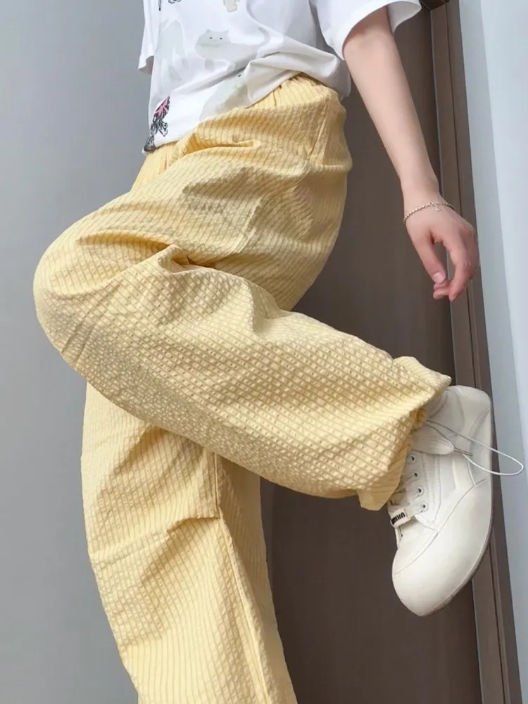 Calças de perna larga cinza das mulheres verão respirável solto ajuste doce menina praia festa arejado macio cordão calças highstreet harajuku