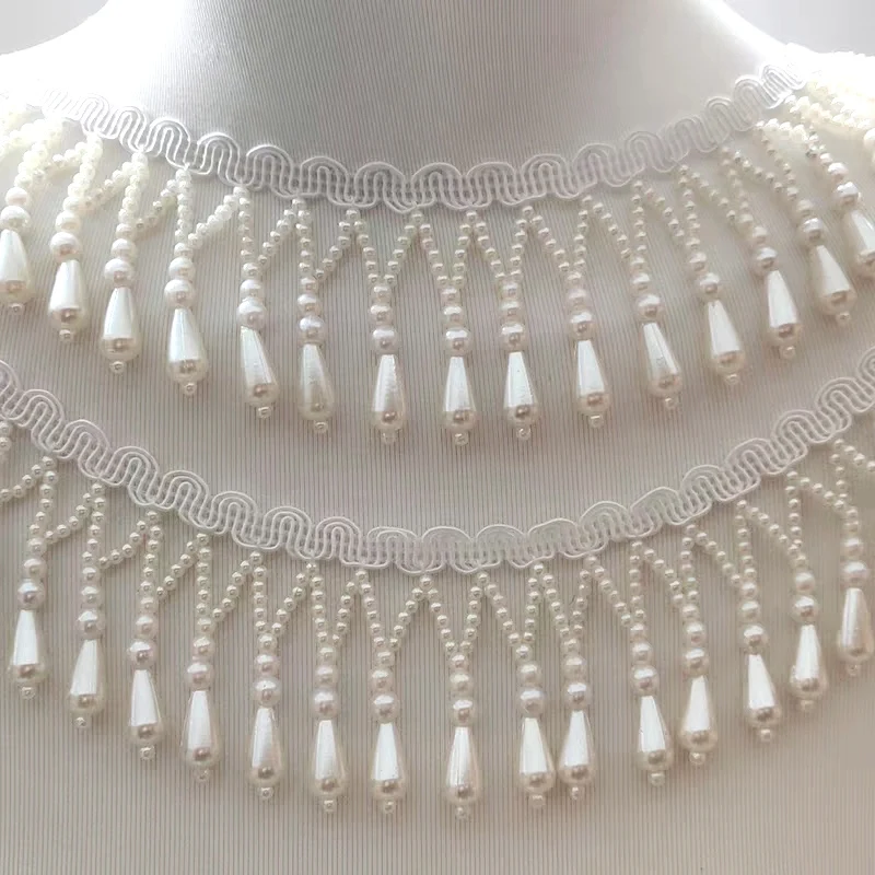 4cm Wide Pearl Beads Beaded Fringe, white Pearl Beaded Fringe, By 1 yard